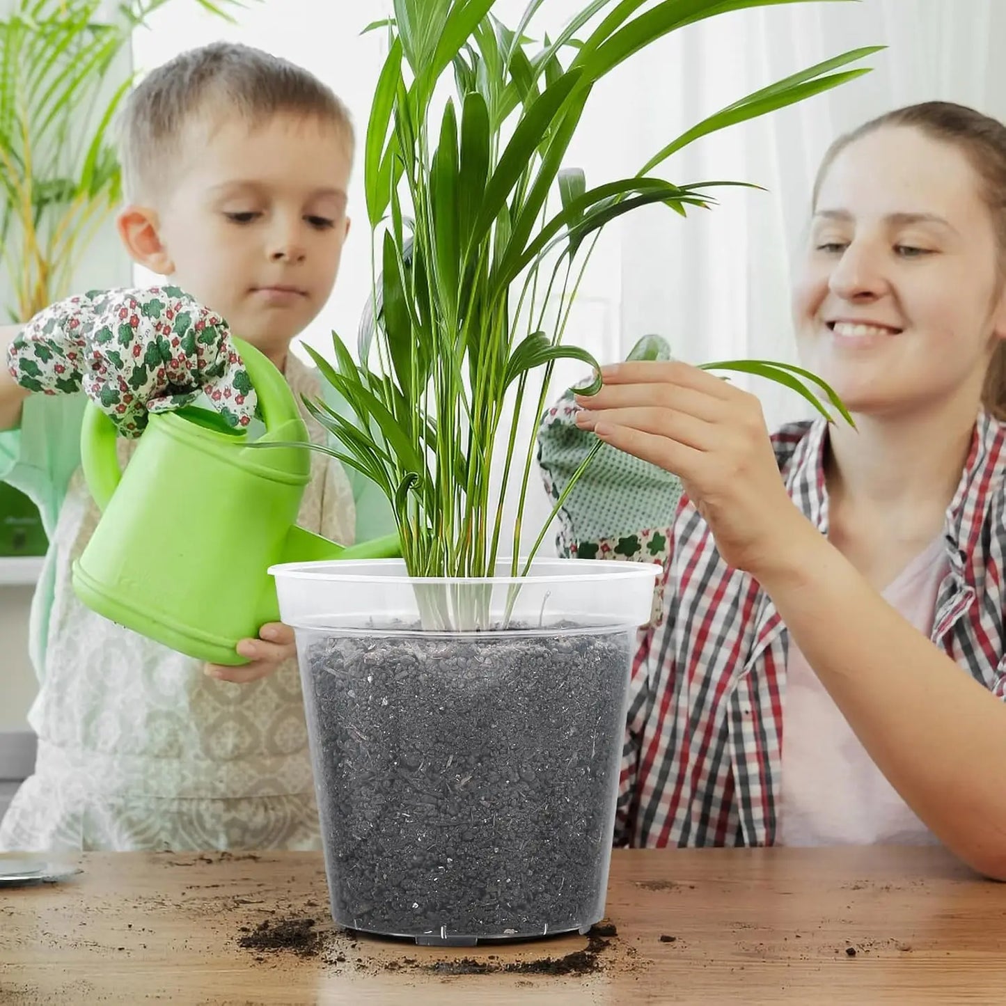 10-Inch Clear Nursery Pots with Drainage Holes and Plant Labels, Ideal for Flowers, Seeds, Succulents, Vegetables (10-Pack)