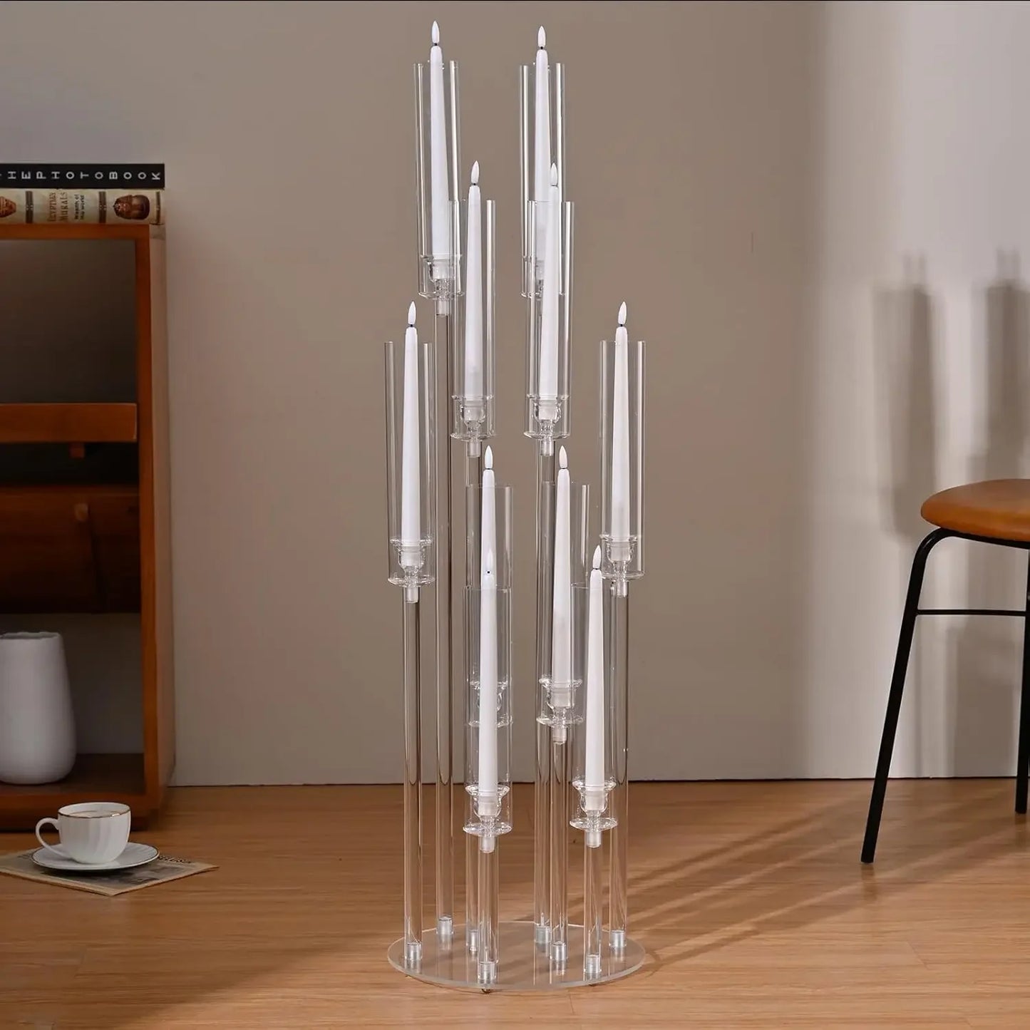 10Pcs Acrylic Candelabra Centerpiece 10 Arm Candelabras for Wedding Clear Candle for Tables Dinner Party