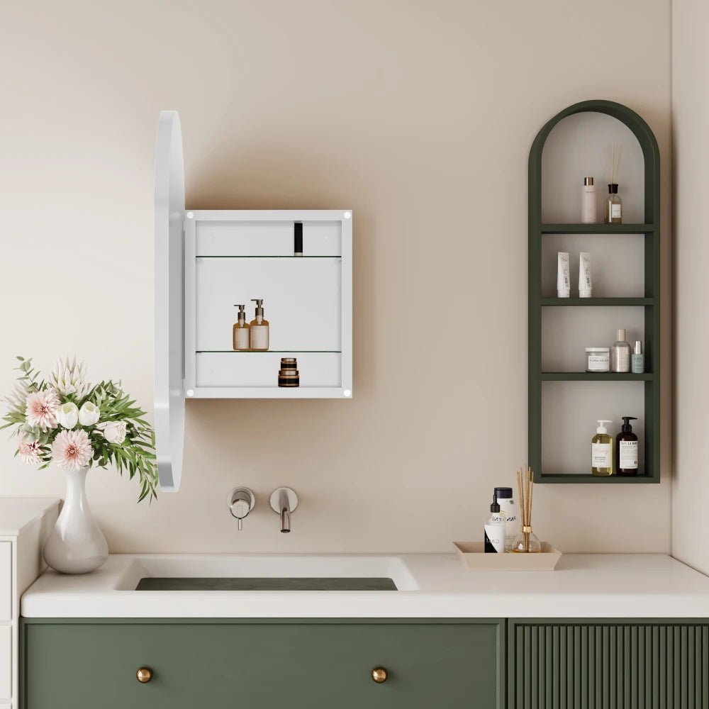 20x34 Inch Oval Recessed Medicine Cabinet, Metal Framed Bathroom Wall Cabinet with Mirror and Adjustable Shelves