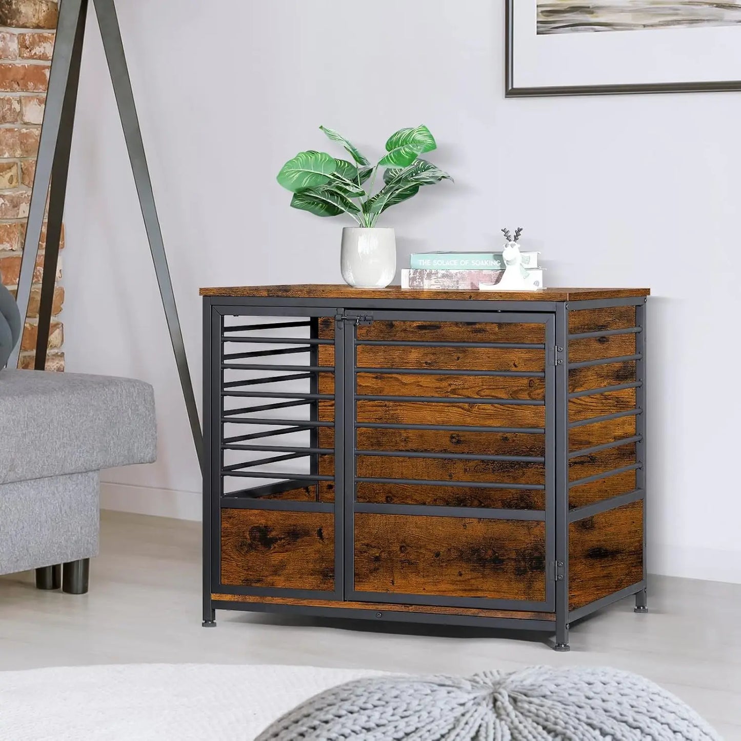 Dog cage furniture, medium-sized heavy-duty dog house cage with storage space, indoor living room, bedroom, side table