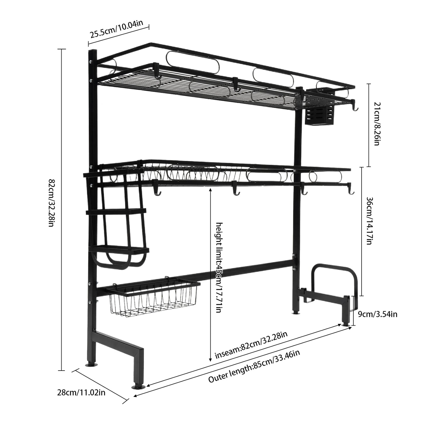 2Tier Over Sink Dish Drying Rack, Cutlery Drainer Kitchen Shelf Cup Organizing for Kitchen Counter-Space-Saving Dish Rack