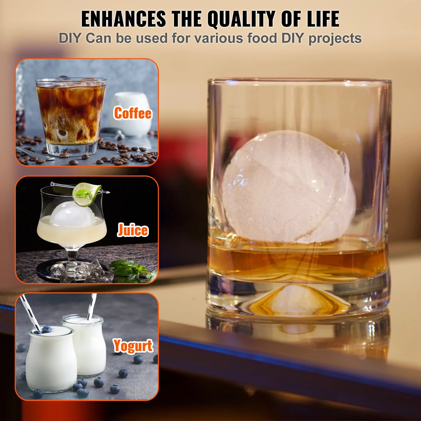 SucceBuy 60mm Ice Ball Press Maker Spherical Whiskey Tray Mould Bubble-Free Making Mold Crystal Ice Ball Box for Bar Cocktail