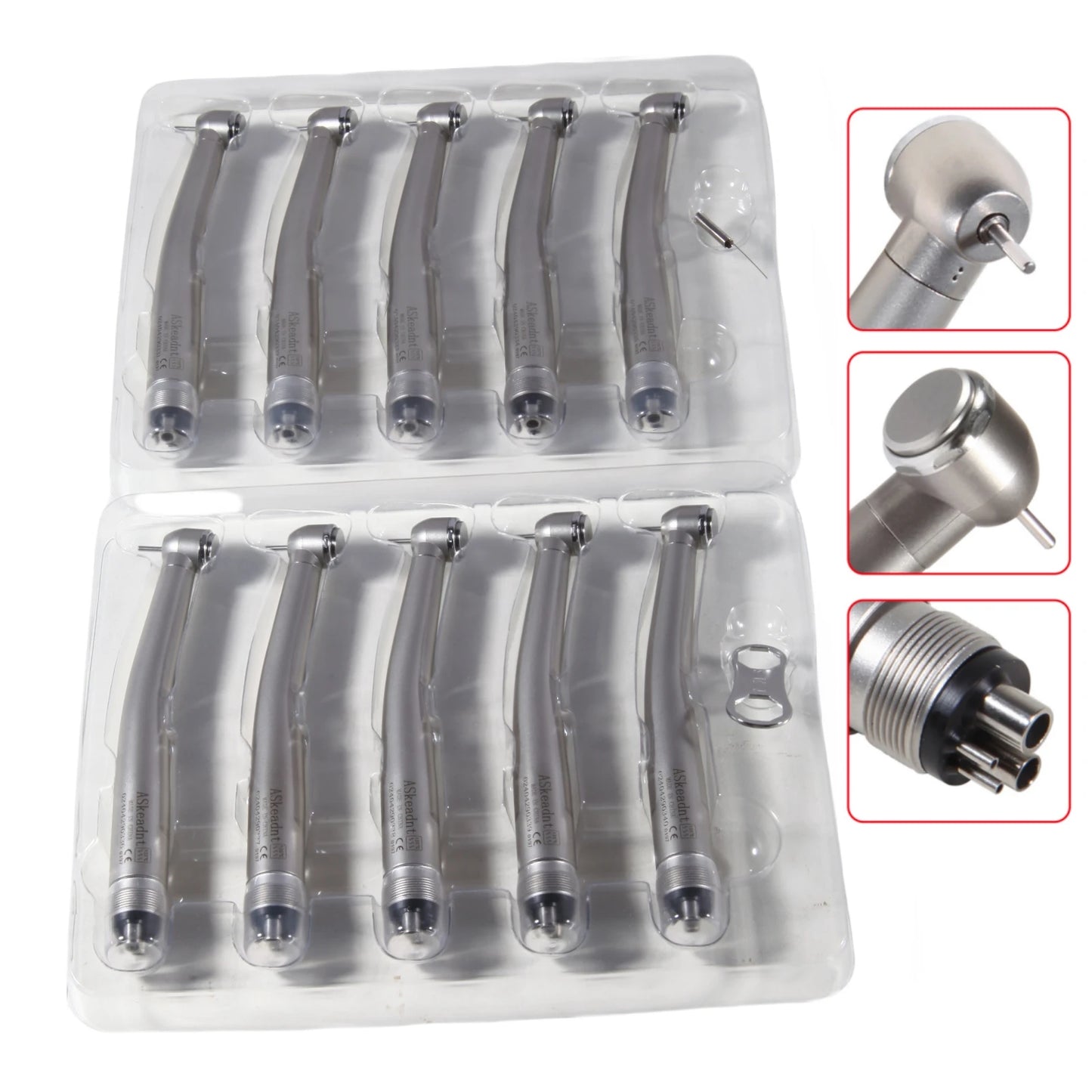 ASK Dental LED E-generator/No LED High Speed Handpiece 4Hole Low Noise Torque Head Push button Triple /Single Water Spray Stainl