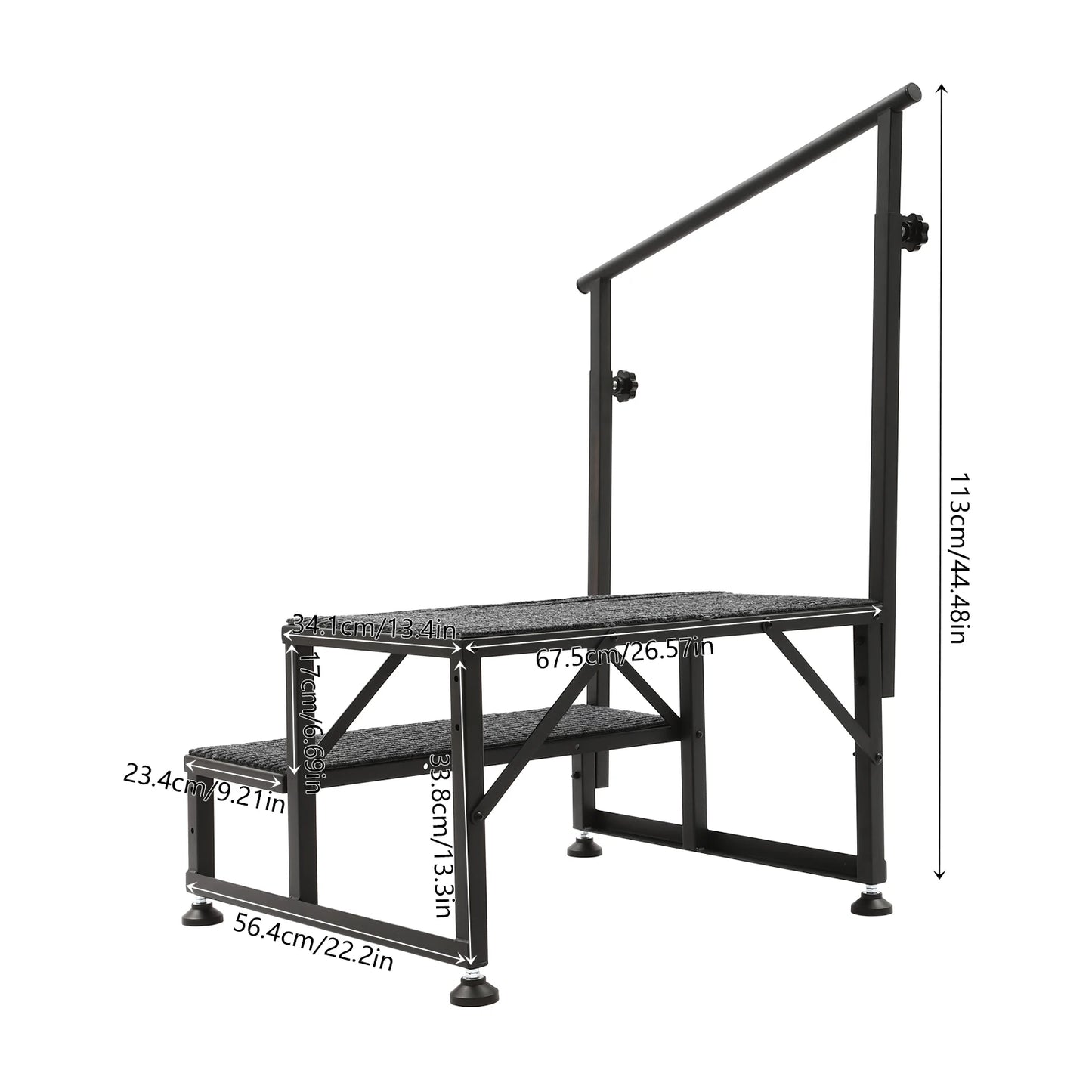 2-Step RV Stairs with Handrails, Adjustable Foot Pads, Soft Cushions, and High Load Capacity of 450lbs, Ideal for Elderly and