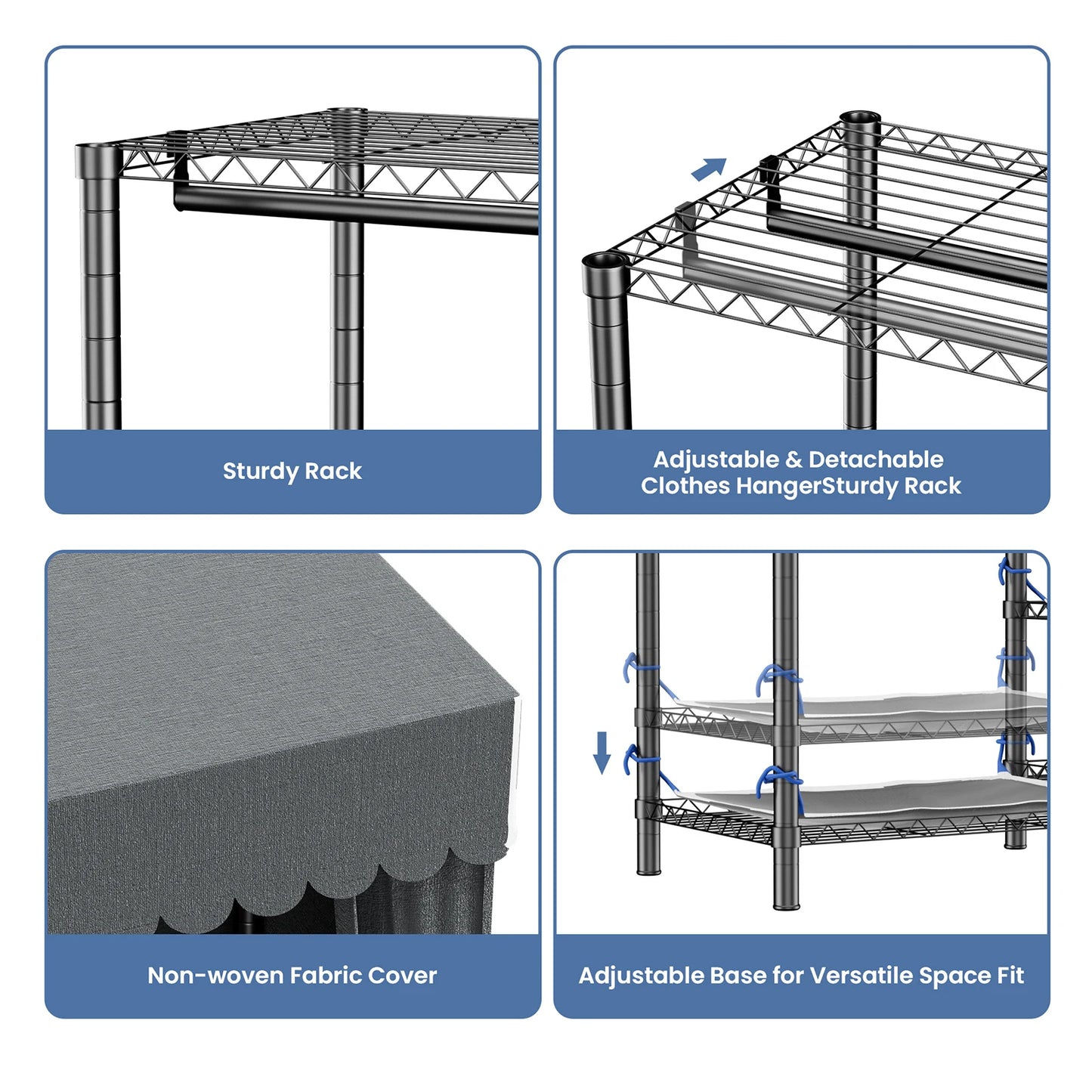 Clothes Rack Storage Organizer Wardrobe Hanging Clothes Freestanding Portable Heavy Duty 960 lb for Cloakroom Bedroom Entrances
