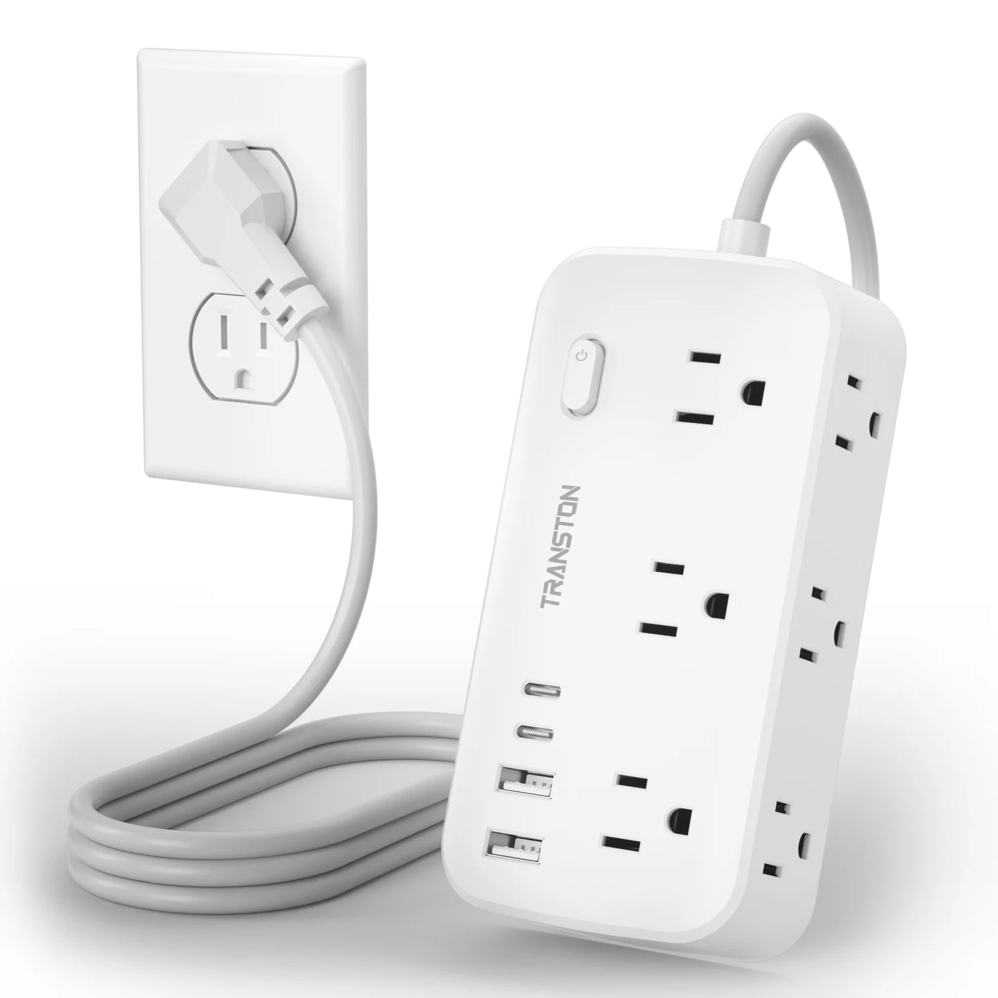 power strip surge protector with 6 AC Outlets,2 USB & 2 USB-C Fast Charging Ports,10 in 1,45°tilt plug,Advanced Protection for