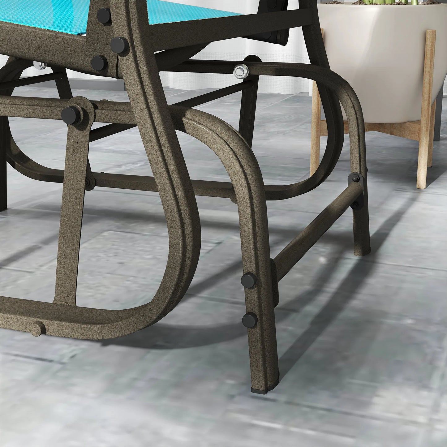 Outdoor Glider Chair, Steel Rocking Chair, Patio, Backyard, Porch, Garden, Blue