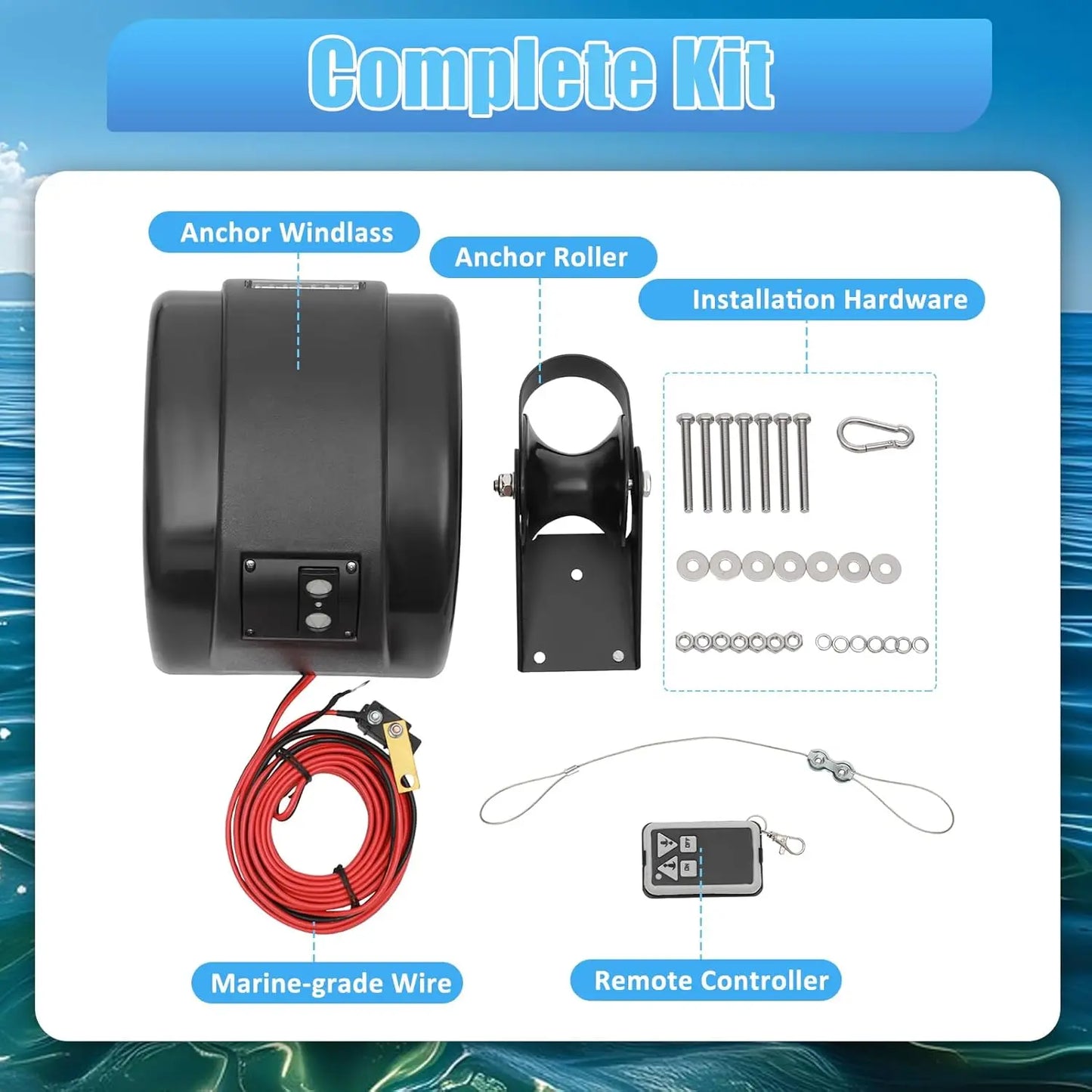 Electric Boat Anchor Winch Kit 12V with 100ft Anchor Rope Remote Control Heavy Duty Towing Winches for 24ft Fishing Boat
