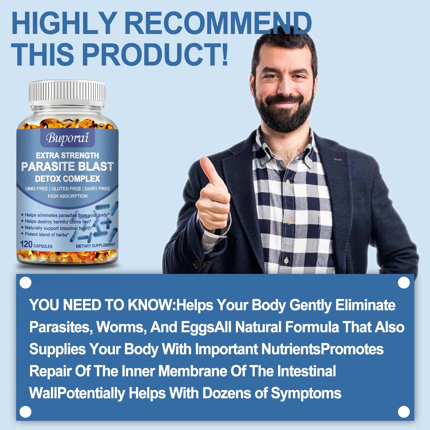 Parasite Blast Detox Complex - Eliminate Parasites, Cleanse The Intestines, and Improve Digestion - 120 Capsules