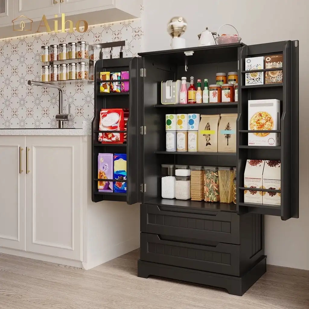 47" High Kitchen Pantry Cabinet with 2 Doors and 2 Drawers, Sturdy and Durable, Entry Storage Cabinet, Kitchen, White