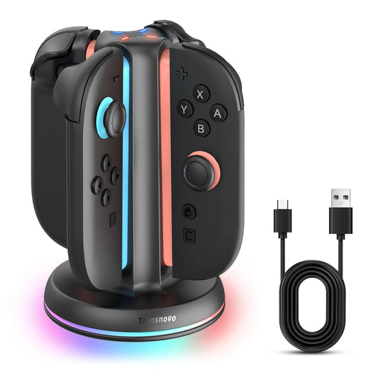 4-slot Charging Dock for Nintendo Switch2 Organized Desk Space LED Smart Indicator with 9 RGB Mode Safety Charge Peotection