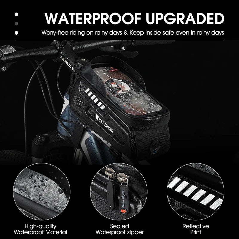 WEST BIKING Waterproof Bicycle Bag Quality EVA Front Frame Cycling Phone Bag Sensitive Touch Screen MTB Road Bike Pannier Bag