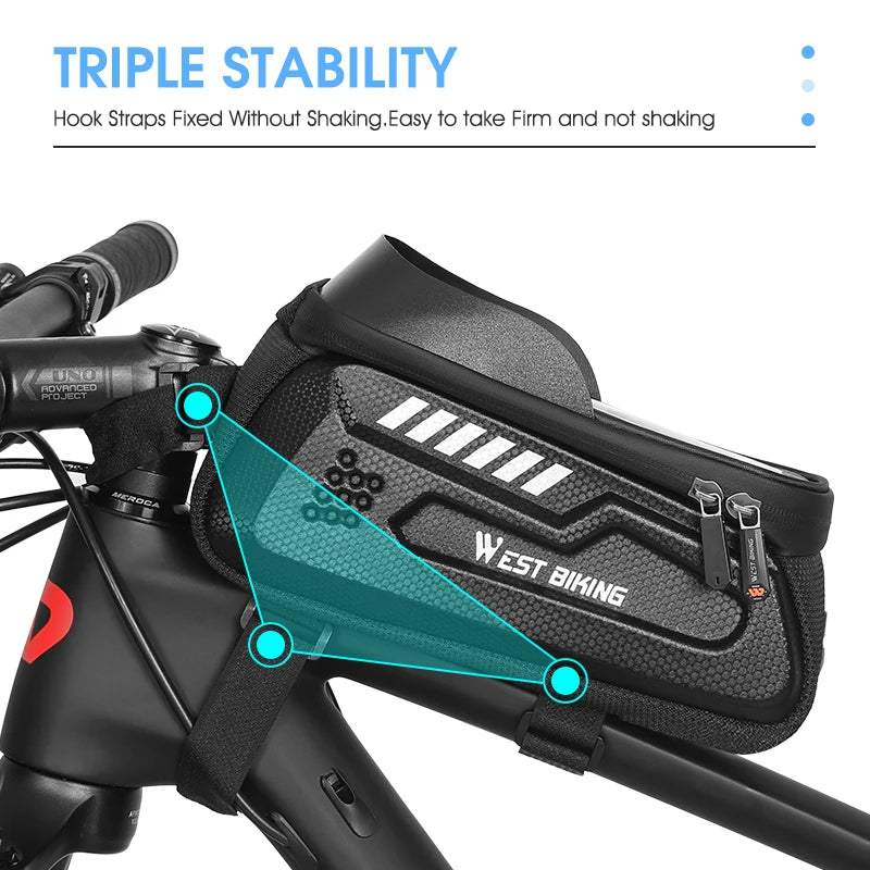 WEST BIKING Waterproof Bicycle Bag Quality EVA Front Frame Cycling Phone Bag Sensitive Touch Screen MTB Road Bike Pannier Bag