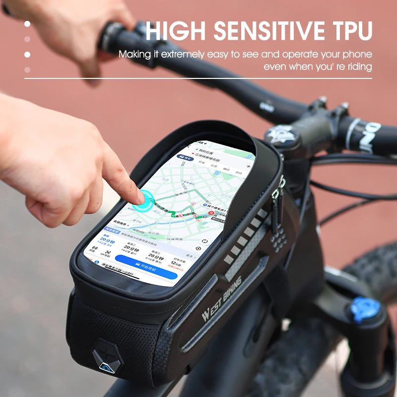 WEST BIKING Waterproof Bicycle Bag Quality EVA Front Frame Cycling Phone Bag Sensitive Touch Screen MTB Road Bike Pannier Bag