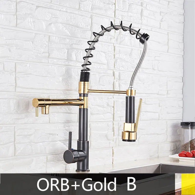 Popular Kitchen Spring Sink Faucet Rose Gold Color New Matching Hot Cold Bath Mixer Tap Modern Free Rotation Pull Down Spout