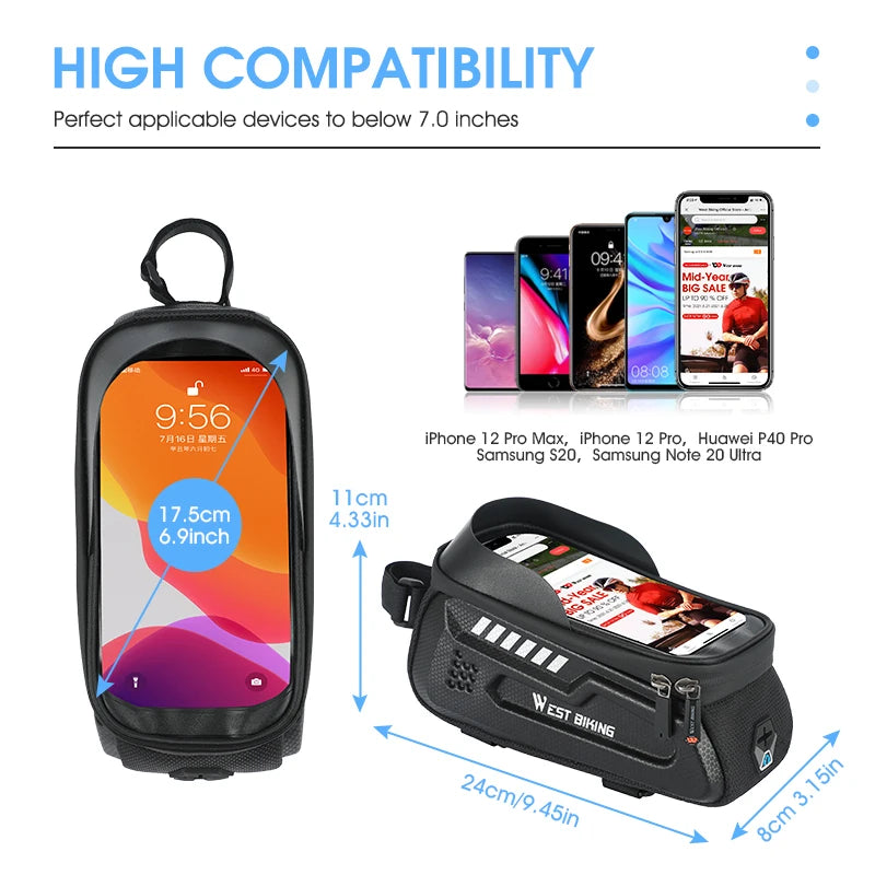 WEST BIKING Waterproof Bicycle Bag Quality EVA Front Frame Cycling Phone Bag Sensitive Touch Screen MTB Road Bike Pannier Bag
