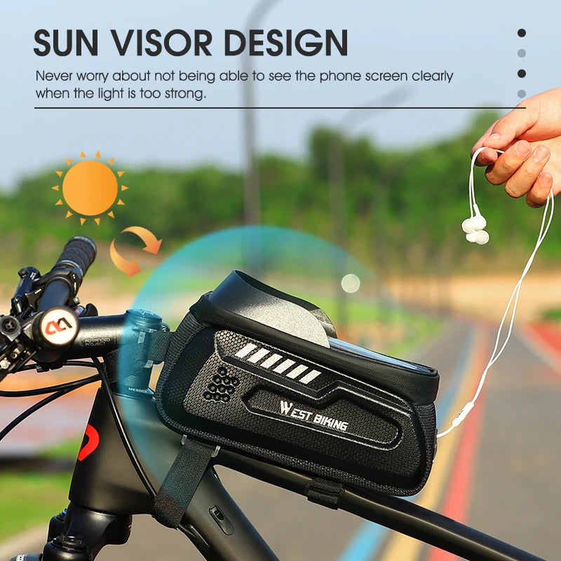 WEST BIKING Waterproof Bicycle Bag Quality EVA Front Frame Cycling Phone Bag Sensitive Touch Screen MTB Road Bike Pannier Bag