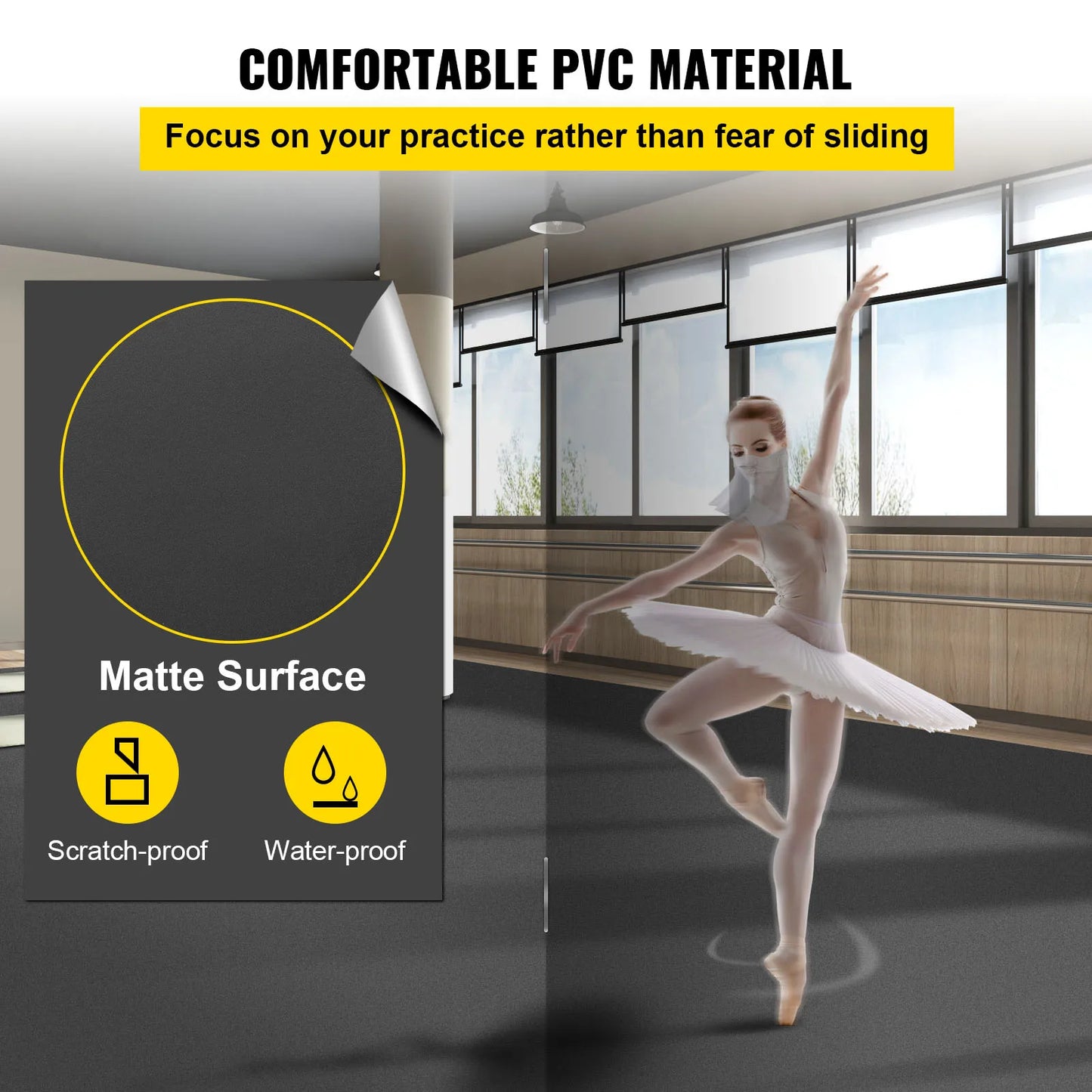 SucceBuy PVC Dance Floor Mat 1.5mm Thick Reversible Portable Non-Slip Vinyl Dance Flooring Roll Jazz Pop Ballet Dance Floor
