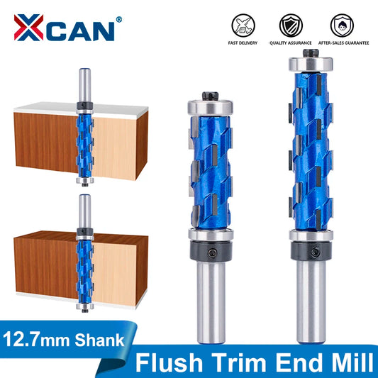 XCAN Milling Cutter 12.7mm Shank Flush Trim End Mill Solid Carbide Spiral Double Bearing CNC Router Bit For Wood