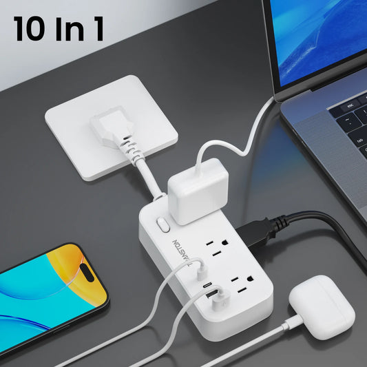 power strip surge protector with 6 AC Outlets,2 USB & 2 USB-C Fast Charging Ports,10 in 1,45°tilt plug,Advanced Protection for