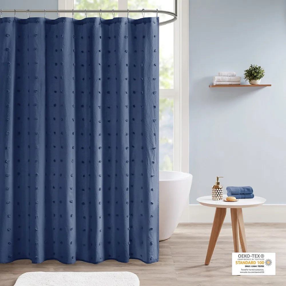 Bathroom Products Cotton Jacquard Pom Pom Shower Curtain
