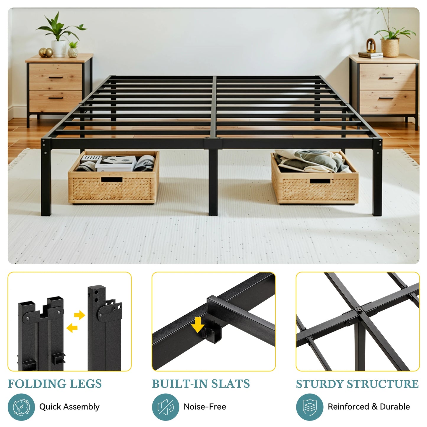 HOOMIC Heavy-Duty Metal Bed Frame With Under-Bed Storage Easy Assembly