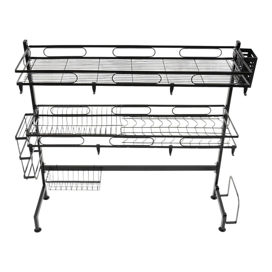 2Tier Over Sink Dish Drying Rack, Cutlery Drainer Kitchen Shelf Cup Organizing for Kitchen Counter-Space-Saving Dish Rack