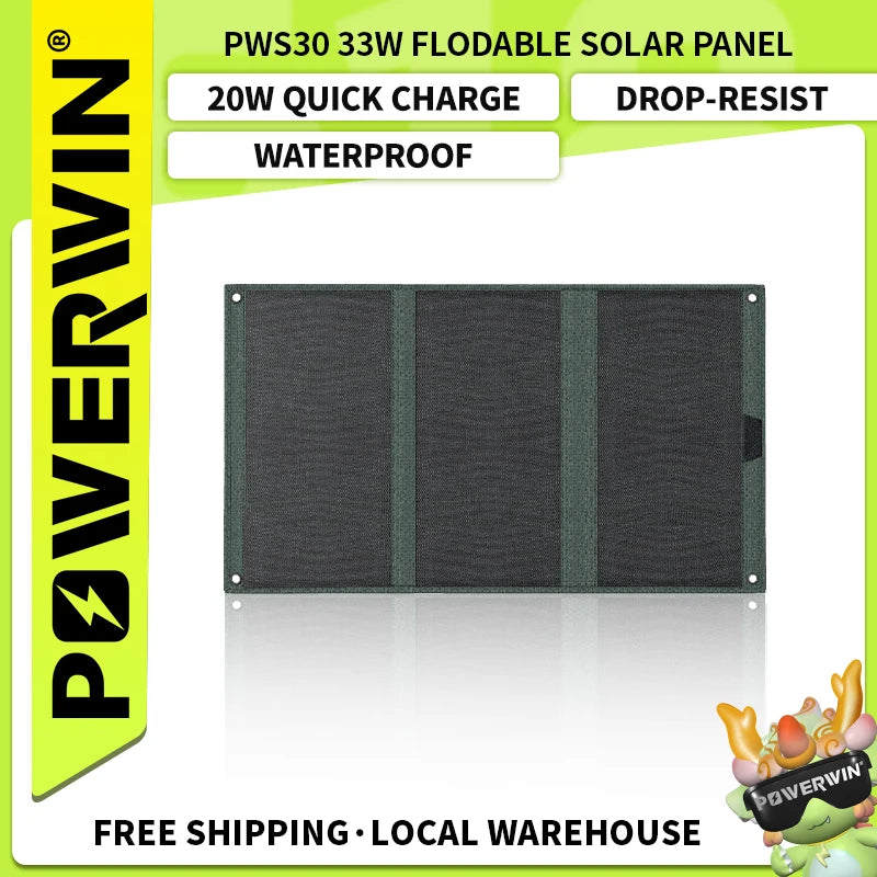 POWERWIN PWS30 Foldable 33W Solar Panel  ETFE High Efficiency,  Lightweight & Waterproof for Outdoor Camping/RV