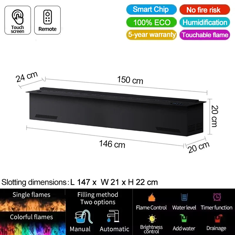 Smart water vapor fireplace, 3D flame effect, Tuya APP control,simulated burning wood sound, environmentally friendly humidifier