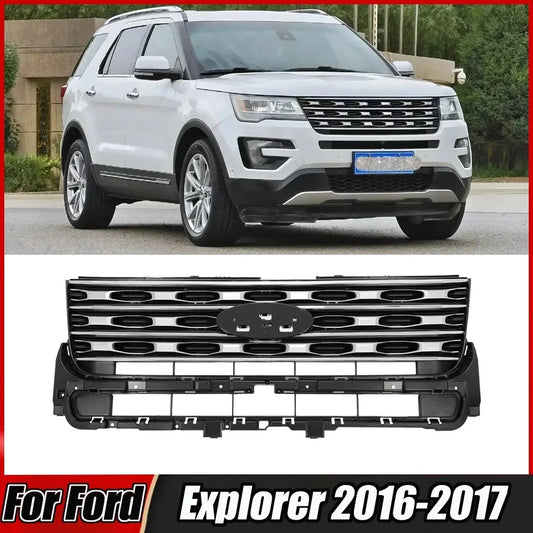 For Ford Explorer 2016-2017 Front Bumper Upper Grille Grill Silver Coated Black Car Replace Upgrade Accessories