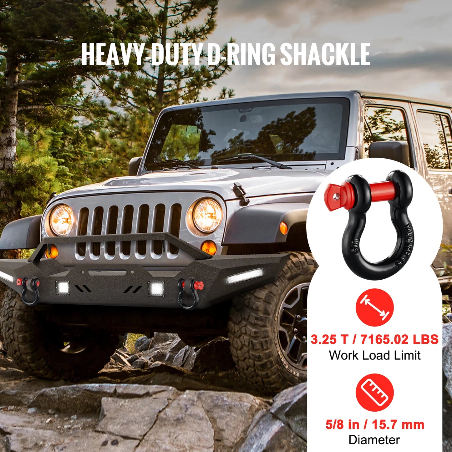 SucceBuy 4pcs 5/8" D-Ring Shackle 8T 13T Breaking Strength Tow Hook with 3/4" Screw Pin for Truck Off Road Towing Accessories