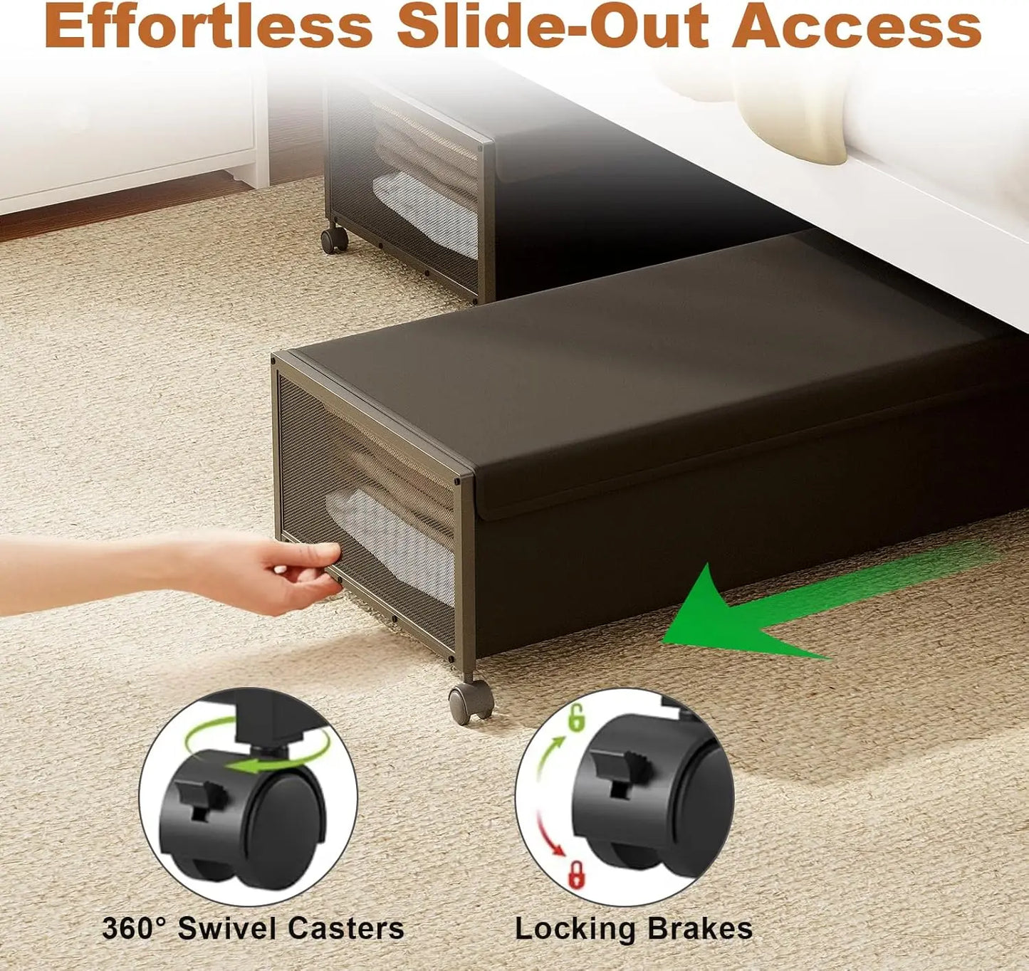 2-Pack Under-Bed Storage Containers with Wheels, 10" Height, 31" Long, Black Drawers for Shoes and Clothes