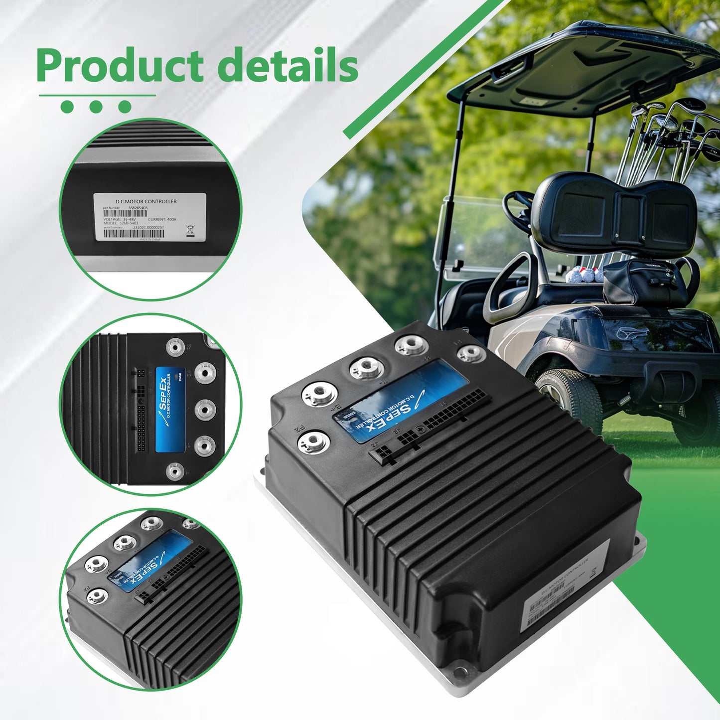 48V 400A 0-5KΩ DC Sepex Motor Controller for Curtis Ezgo Club Car Yamaha 1999-UP Golf Cart Electric Vehicle 1268-5403