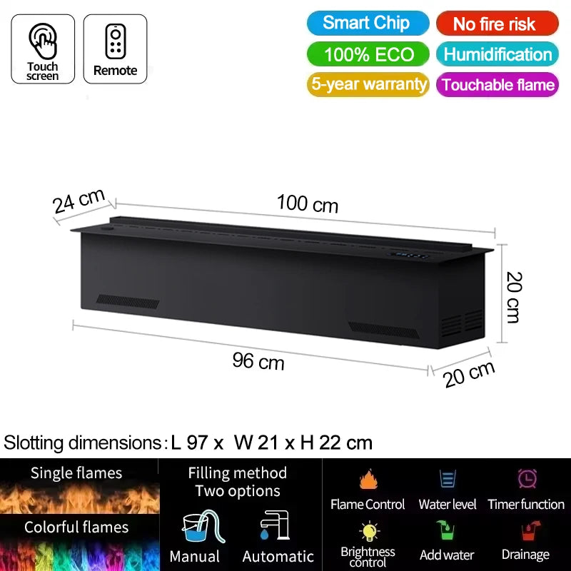 Smart water vapor fireplace, 3D flame effect, Tuya APP control,simulated burning wood sound, environmentally friendly humidifier