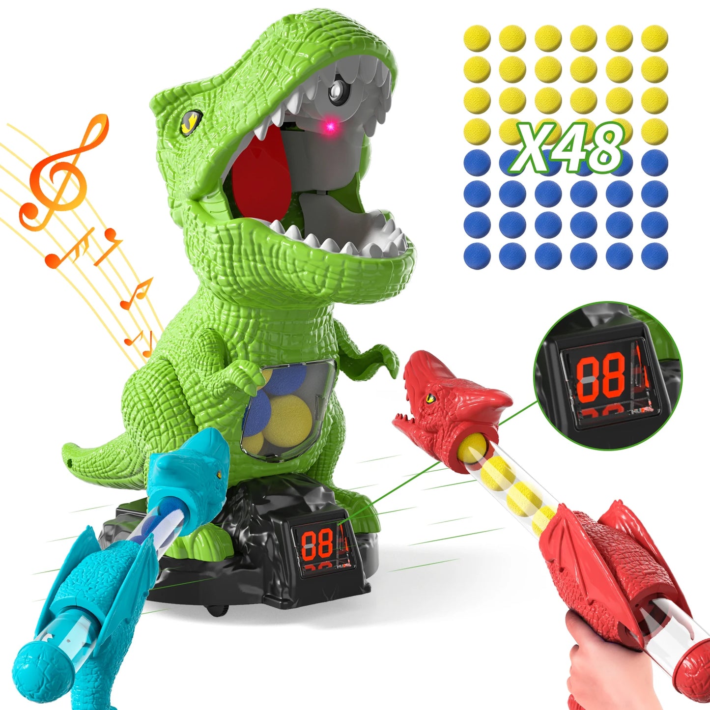 Dinosaur Shooting Toys Movable Target Shooting Game Dinosaur Toy With Score Record 2 Air Pump Blaster For Kid 3-6 Years Old Gift
