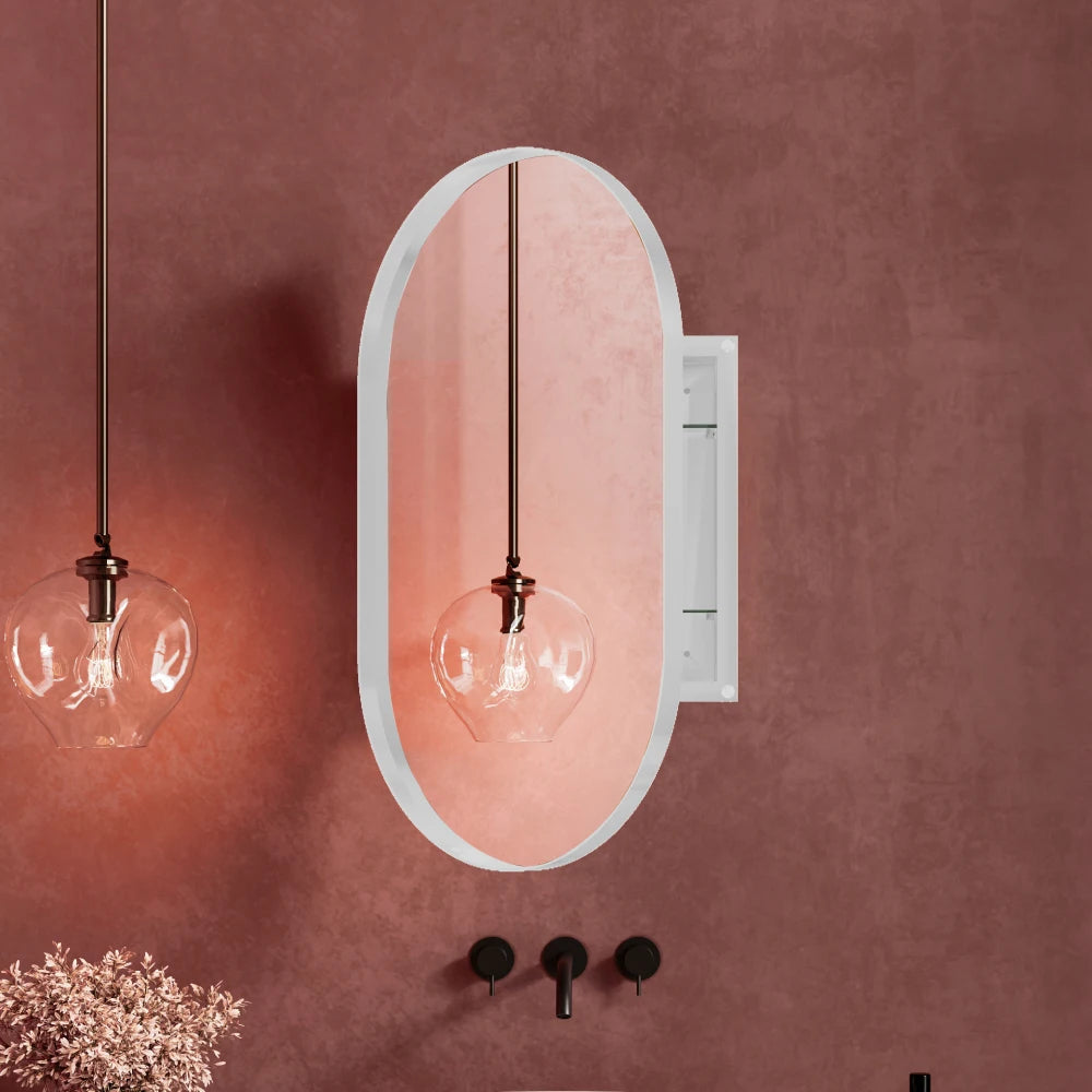 20x34 Inch Oval Recessed Medicine Cabinet, Metal Framed Bathroom Wall Cabinet with Mirror and Adjustable Shelves