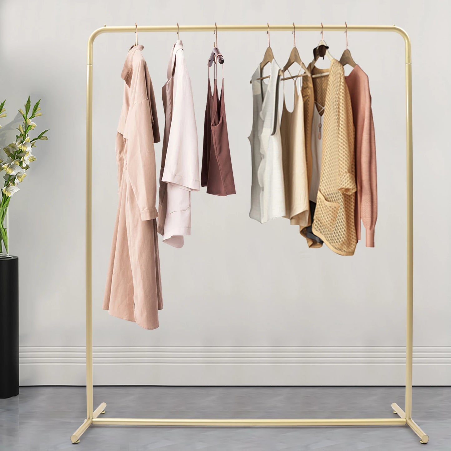 Sturdy Clothes Rack: High-Quality Materials, Rectangular Design for Strong Load Capacity, Stylish Gold Finish for Home or Store