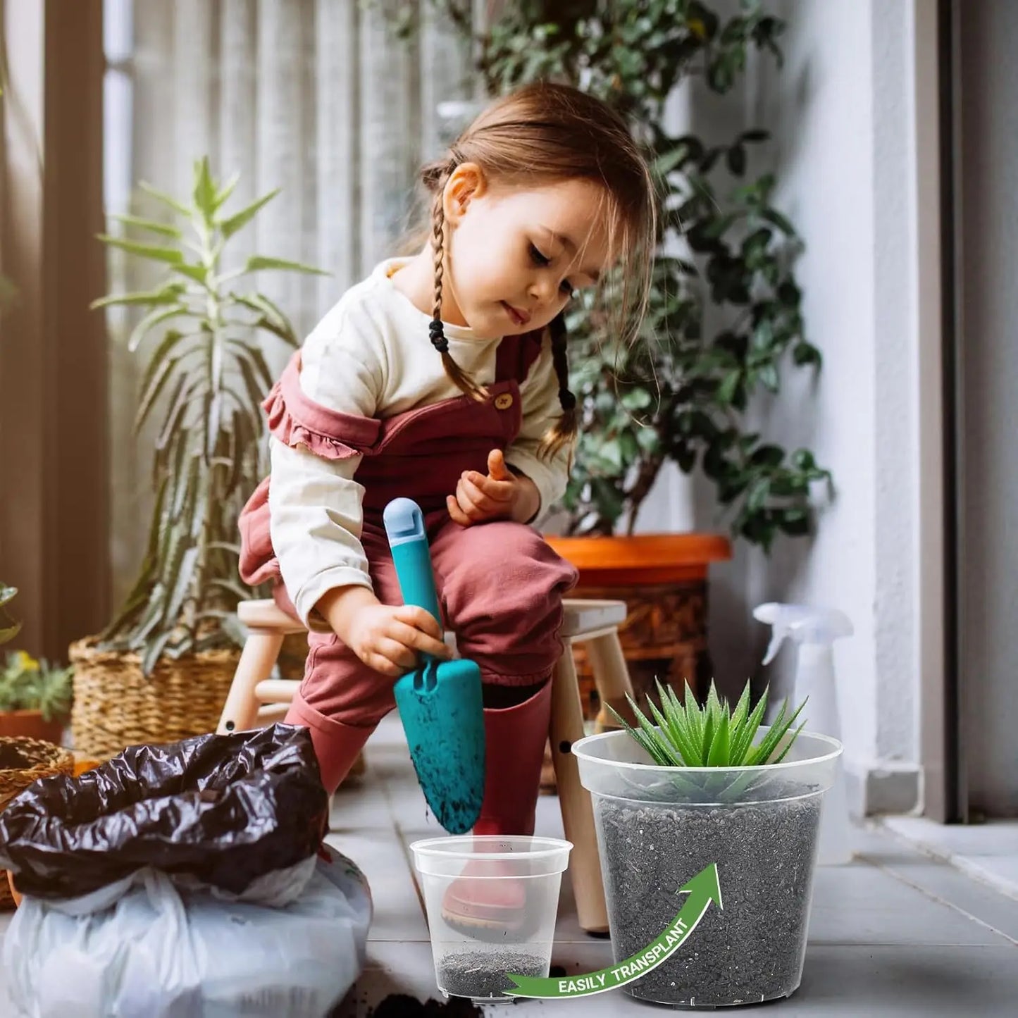 10-Inch Clear Nursery Pots with Drainage Holes and Plant Labels, Ideal for Flowers, Seeds, Succulents, Vegetables (10-Pack)