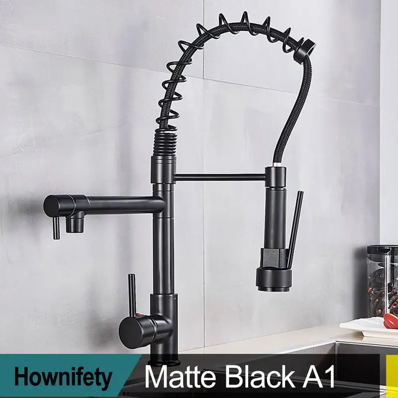 Popular Kitchen Spring Sink Faucet Rose Gold Color New Matching Hot Cold Bath Mixer Tap Modern Free Rotation Pull Down Spout