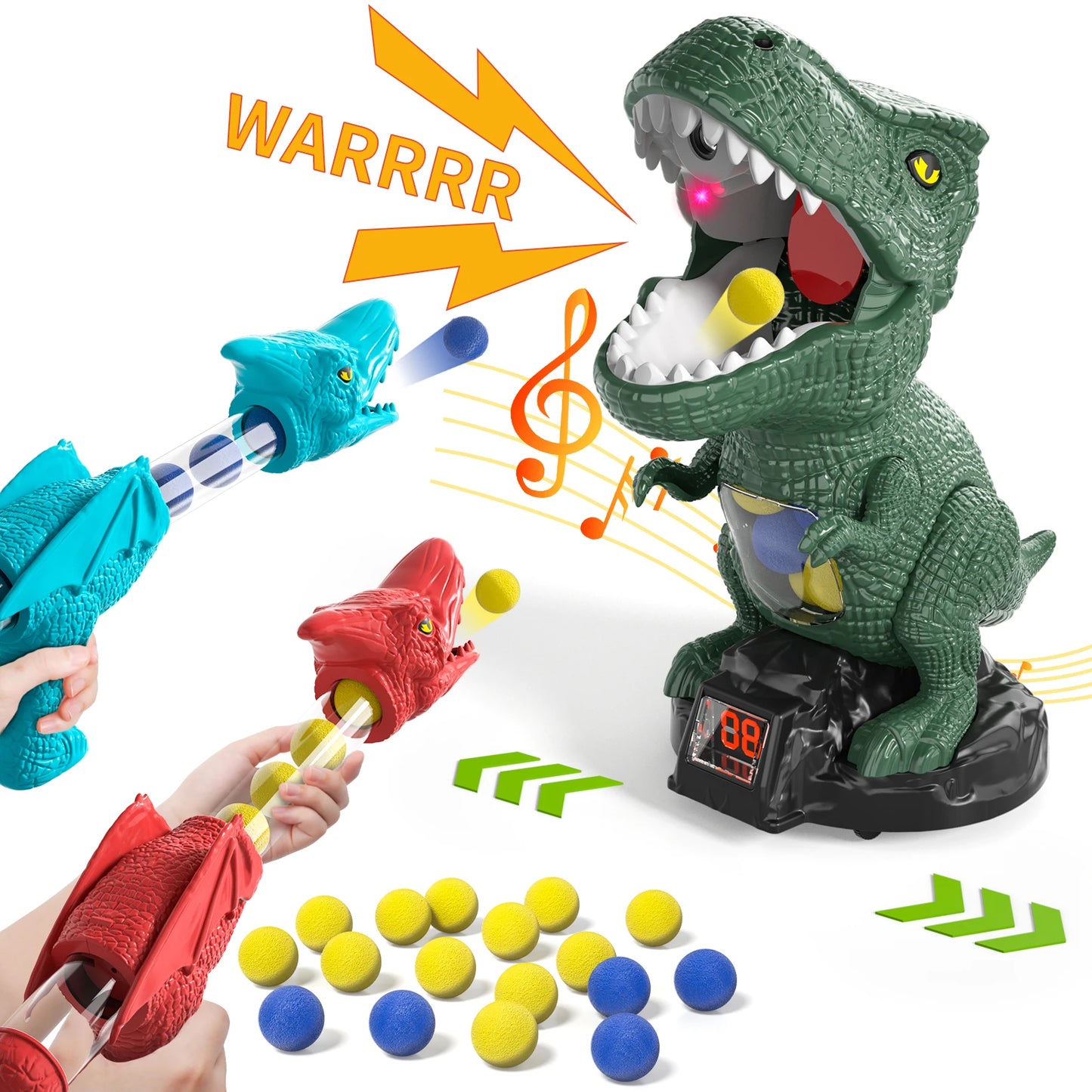 Dinosaur Shooting Toys Movable Target Shooting Game Dinosaur Toy With Score Record 2 Air Pump Blaster For Kid 3-6 Years Old Gift