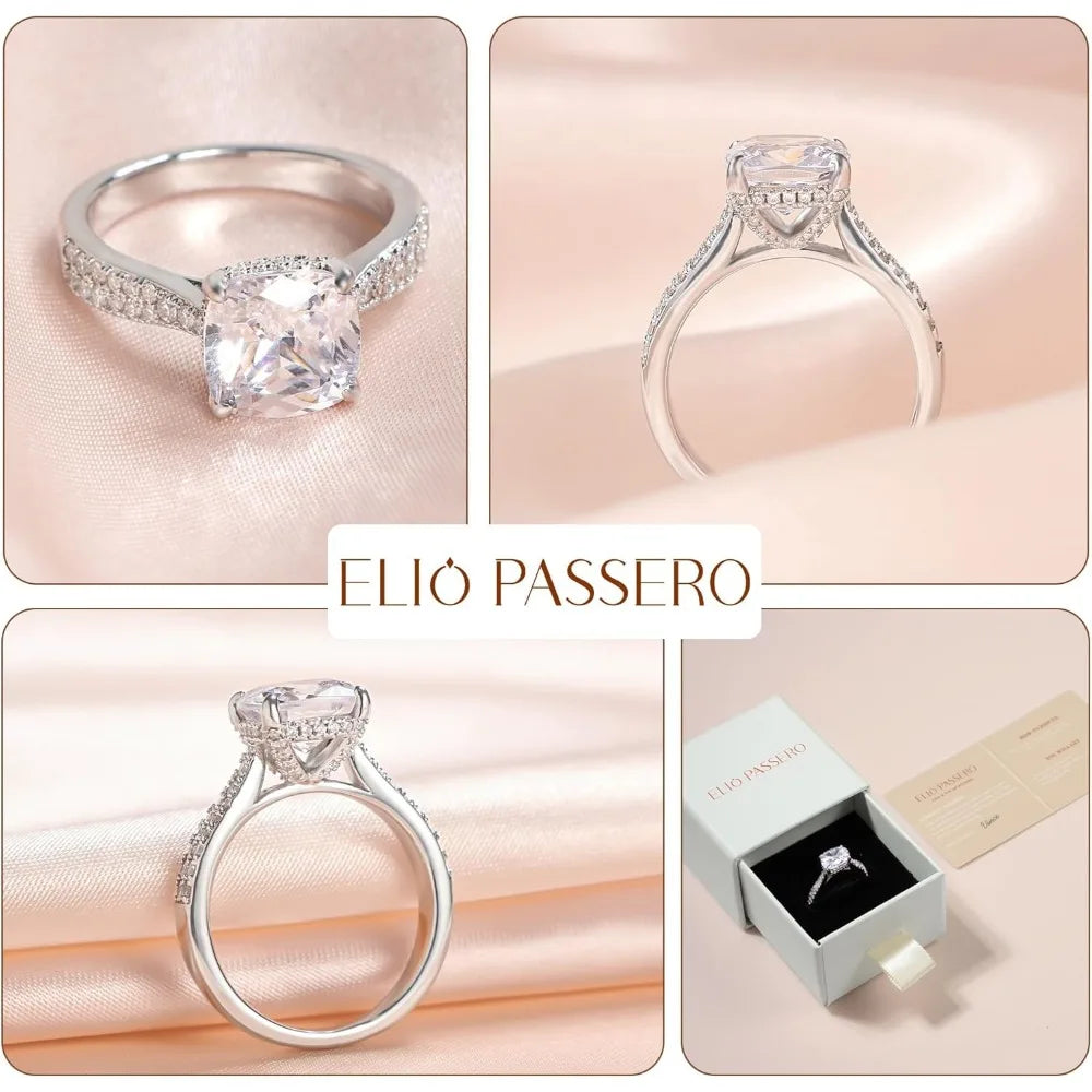 3CT CZ Rings,Women's Round/Oval/Cushion/Radiant Cut 925 Sterling Silver Solitaire Wedding Bands Engagement Promise Rings