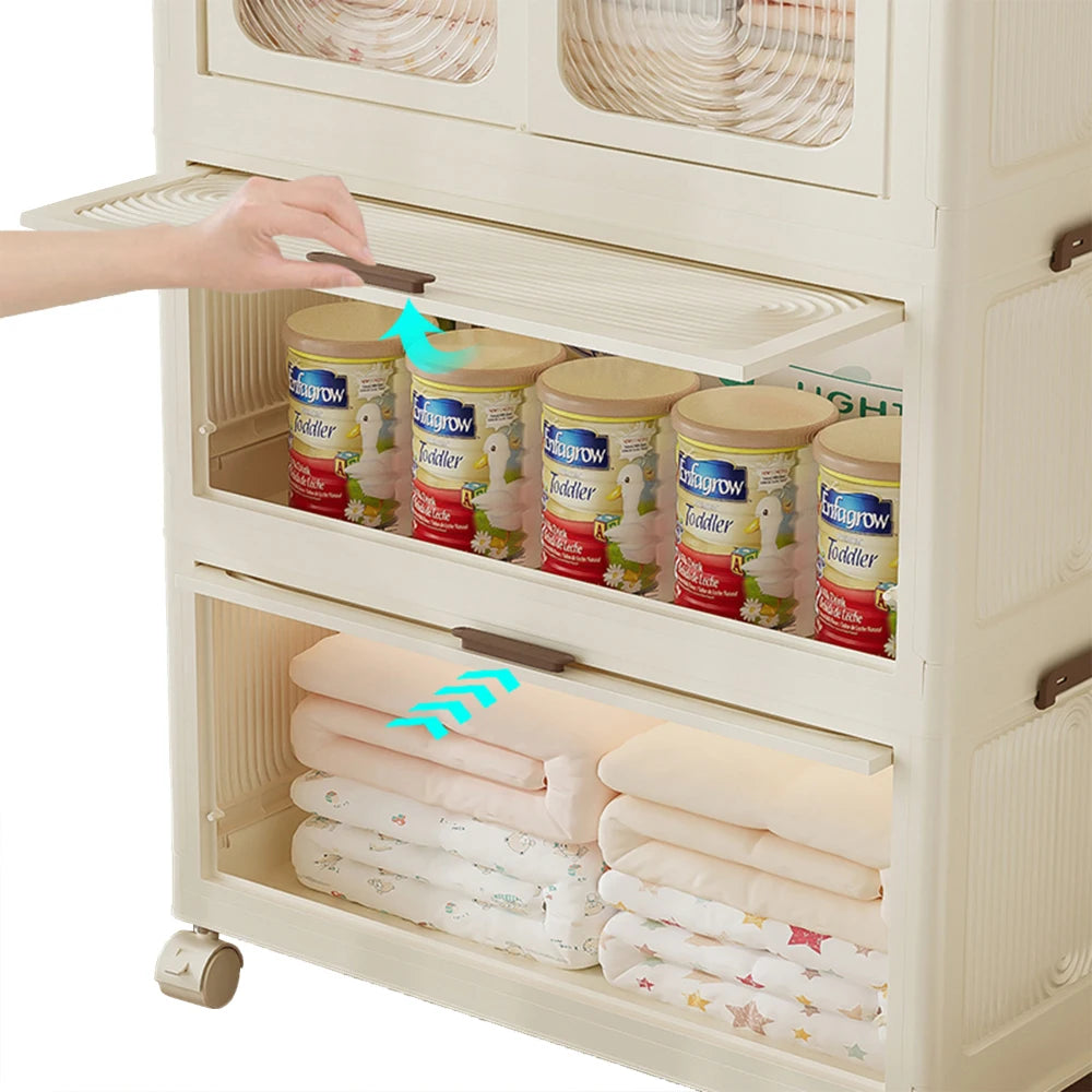 Portable Wardrobe Closet Storage Organizer for Clothes Clothes Dresser Magnetic Doors with 4 Cubes Hanging Rod 10 Pcs Hangers