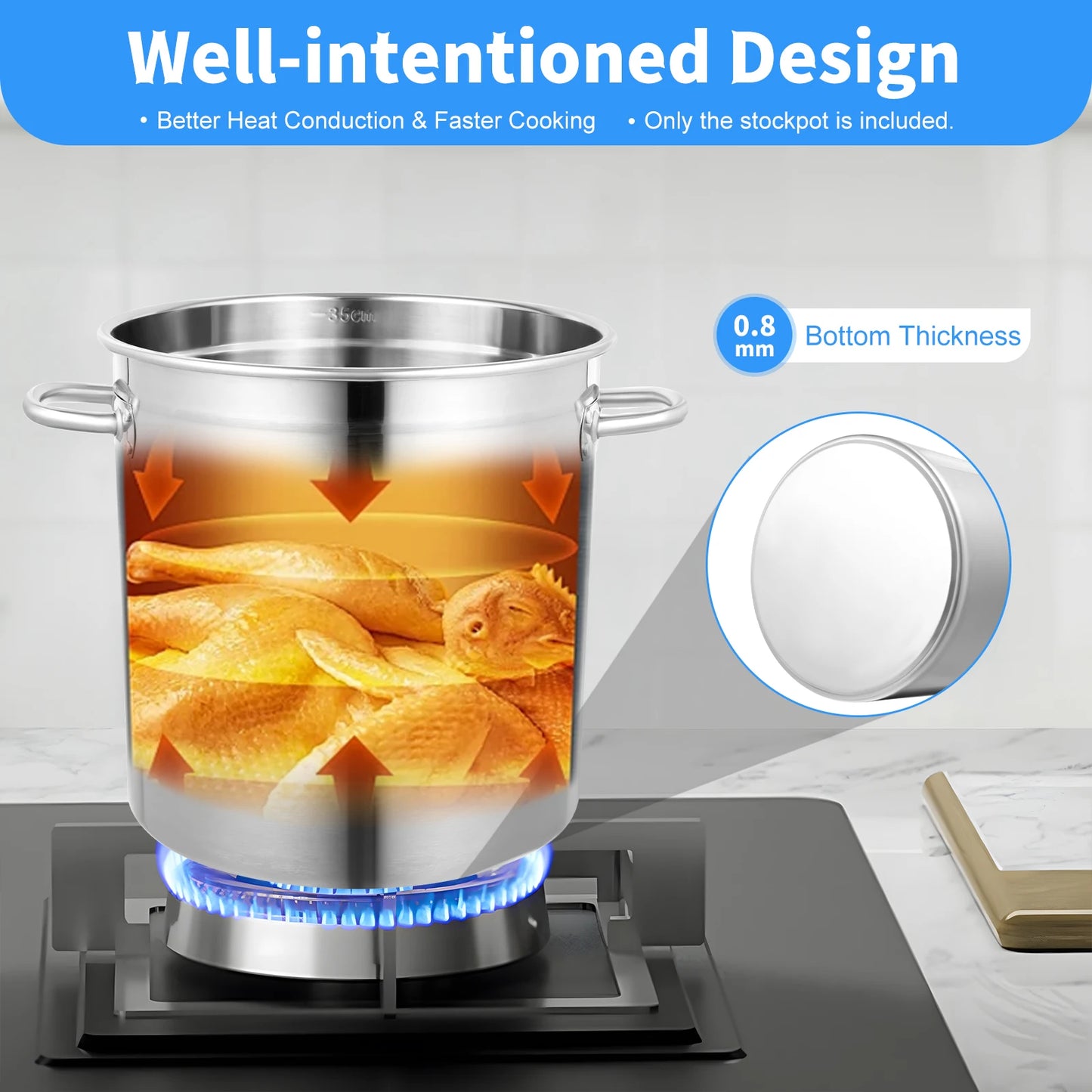 Durable Stainless Steel Stock Pot With Cover And Handles