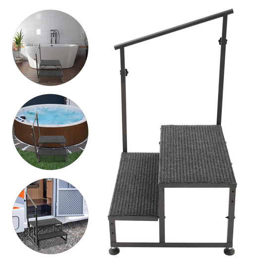 2-Step RV Stairs with Handrails, Adjustable Foot Pads, Soft Cushions, and High Load Capacity of 450lbs, Ideal for Elderly and