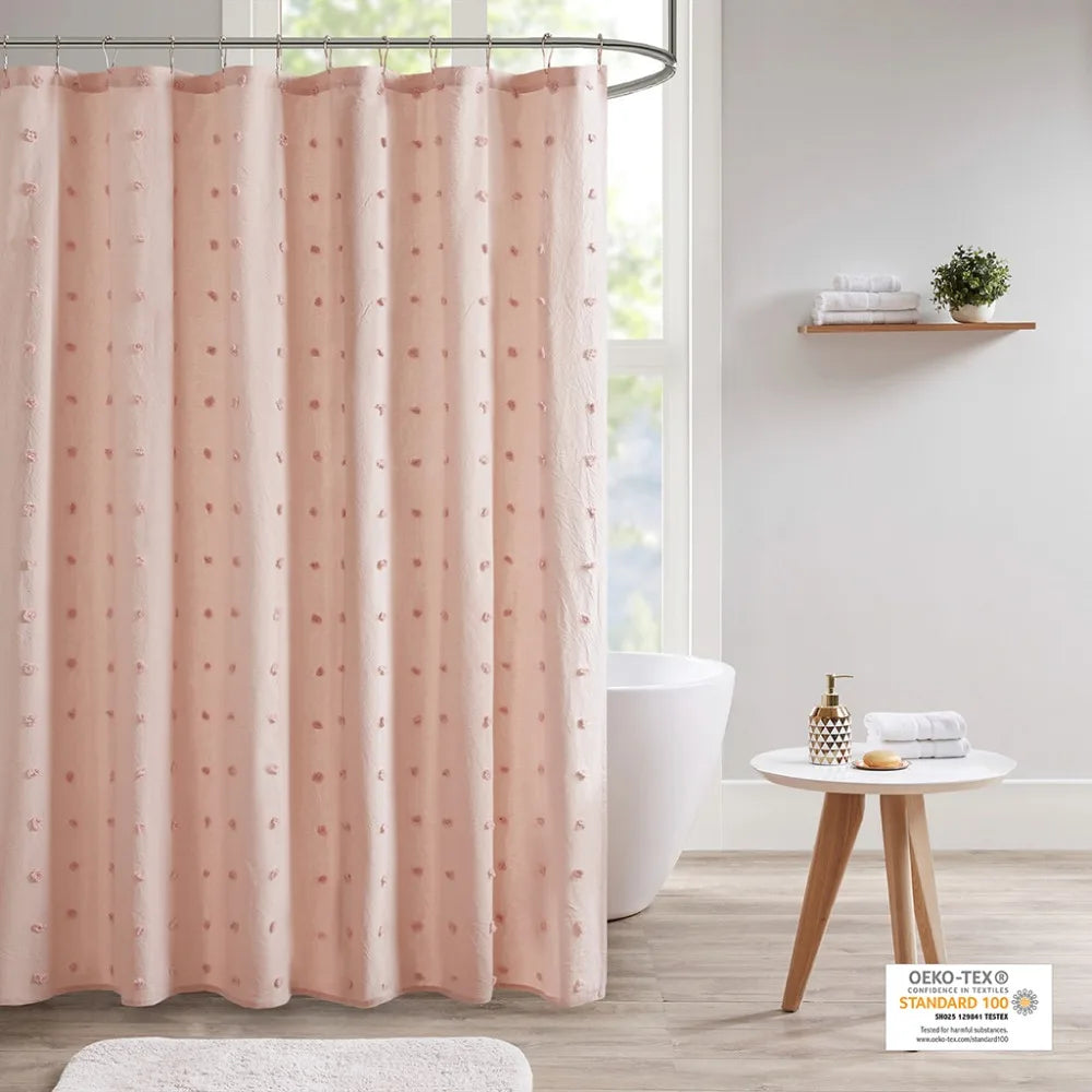 Bathroom Products Cotton Jacquard Pom Pom Shower Curtain