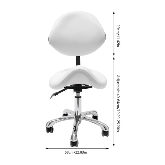 Rolling Saddle Stool Work Chair Height Adjustable  with Wheels +Backrest Heavy Duty
