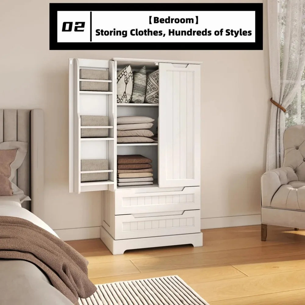 47" High Kitchen Pantry Cabinet with 2 Doors and 2 Drawers, Sturdy and Durable, Entry Storage Cabinet, Kitchen, White