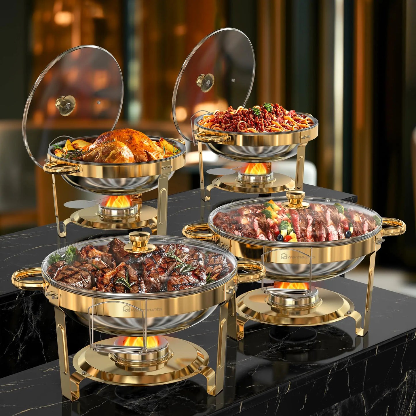 Chafing Dishes Buffet Set For Parties Round Stainless Steel Warmer