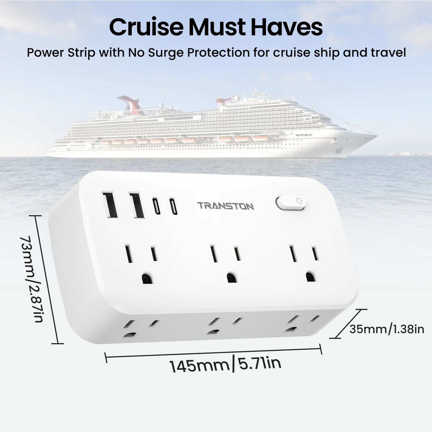 power strip surge protector with 6 AC Outlets,2 USB & 2 USB-C Fast Charging Ports,10 in 1,45°tilt plug,Advanced Protection for