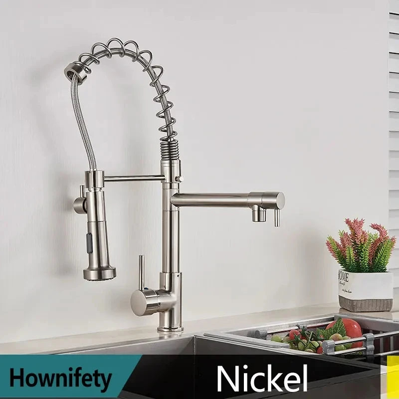 Popular Kitchen Spring Sink Faucet Rose Gold Color New Matching Hot Cold Bath Mixer Tap Modern Free Rotation Pull Down Spout